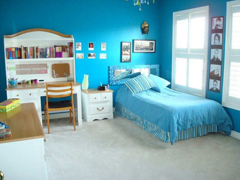 zimmergestaltung für teenager blau interieur traditionell vintage bettwaesche