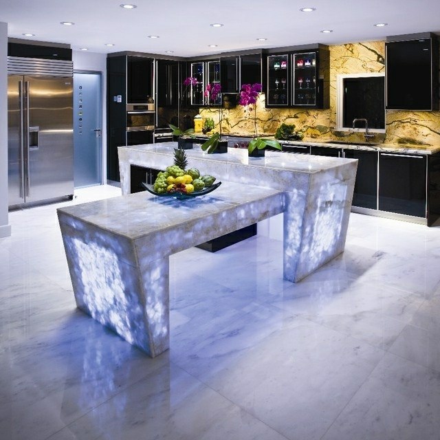 Arbeitsplatte Küche aus Beton modern stilvoll LED Beleuchtung