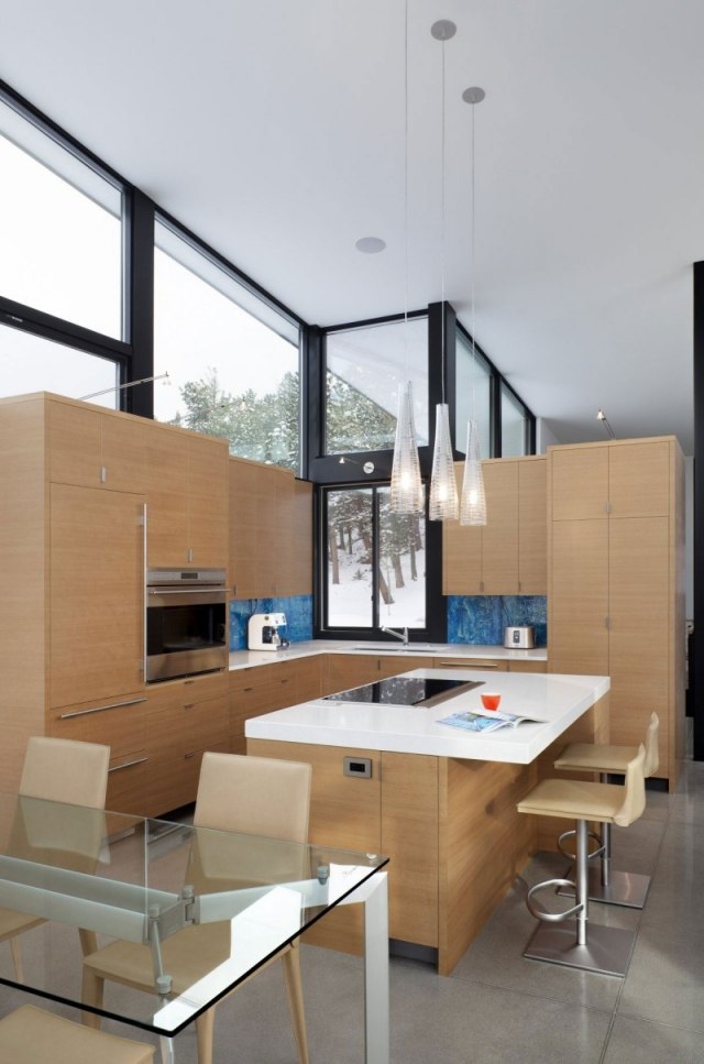 Architektenhaus küche-modern holz-Essbereich Beleuchtung Pendelleuchten