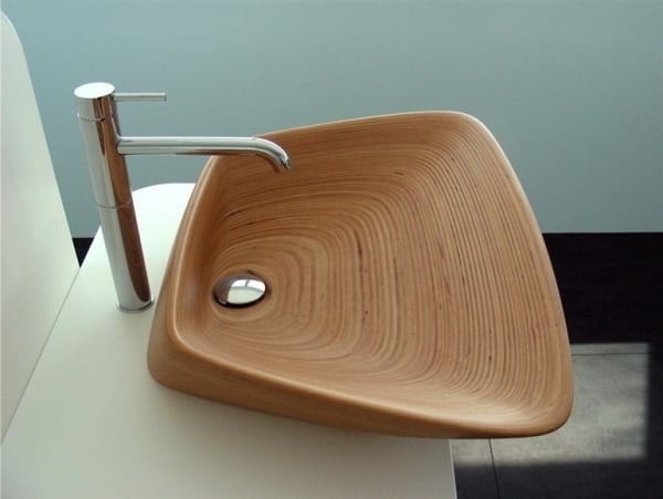 Aufsatzbecken Holz-modernes Design-Plavis Bad Ausstattung Edelstahl Armatur