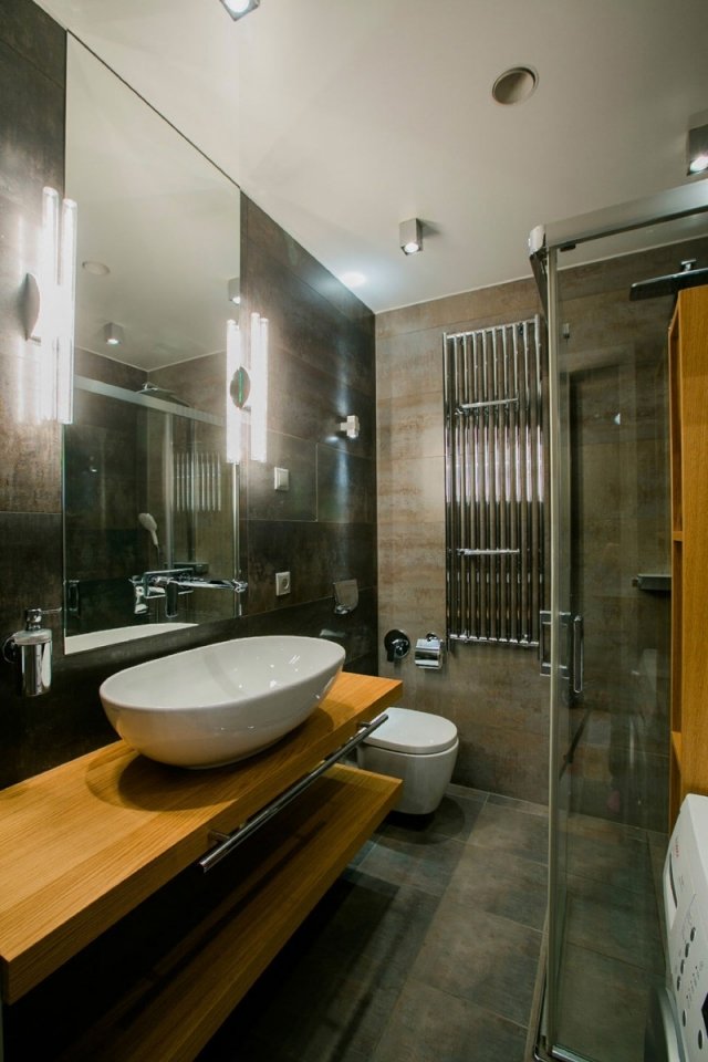 Ideen für Wohlfühl Bad Duschkabine-Glas Trennwand-Holz Waschtisch-freistehend 
