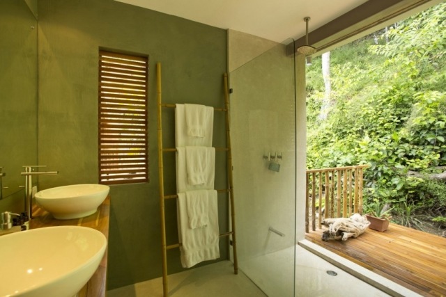 Badezimmer exotisch-aufsatzbecken bambus leiter-handtuchhalter design