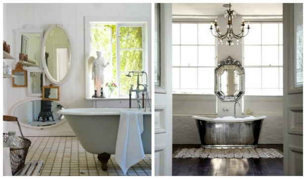 Gestaltung Landhauss Stil vintage Badewanne Armaturen Spiegel