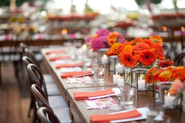 orange Farbe Blüten am Gartentisch Party organisieren