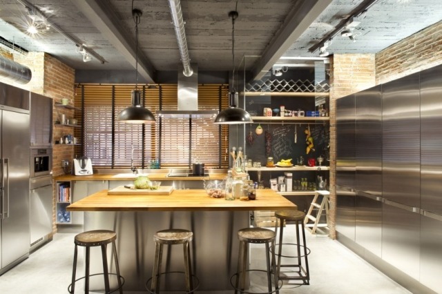 Designer Küche-industrial chic metallfronten-schränke sonnenschutz jalousien