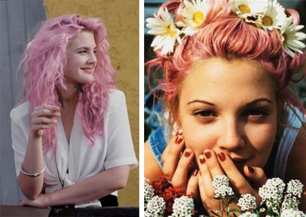 Drew-Barrymore-extravagante-frisur-rosa