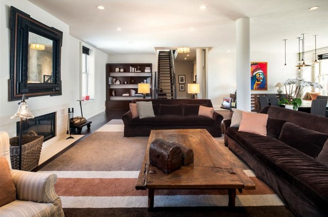 Duplex Wohnung Luxus Einrichtung Wohnzimmer rustikale Möbel Kamin