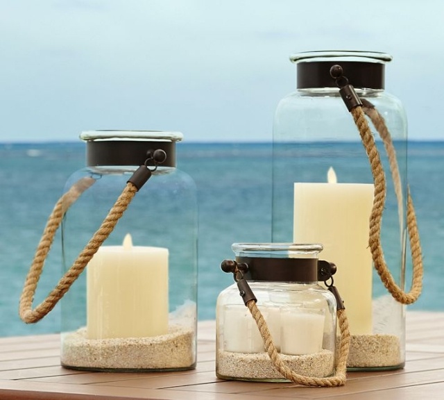 Beleuchtung mit Laternen-Set gefüllt mit Sand-stumpenkerzen seil-handgriffe