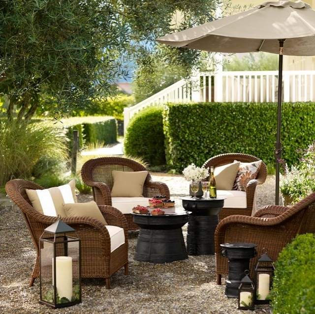Garten patio-geflochtene Möbel-Rattan Sessel sonnenschirm-deko mit windlich laternen