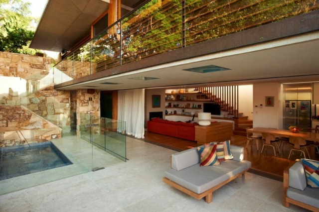 Australien moderne Fassade Wohnzimmer Glas Schiebetür Pool