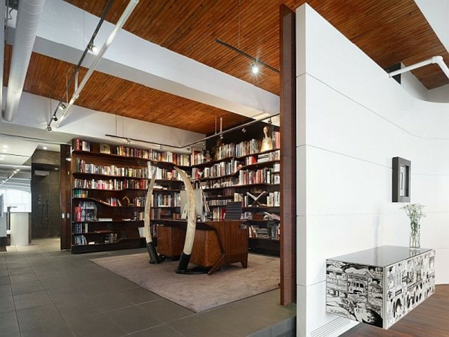 offener Bauplan Holz Decken Paneele Raumteiler Bücherregal