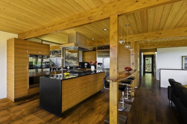 Designer Holzküche offene raumgestaltung moderne Barstühle 