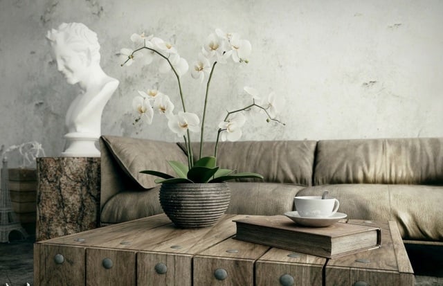 rustikal Sofa klassische Statuen Vase Ledermöbel