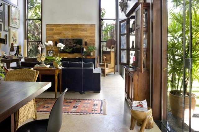 Innenarchitektur cobogo-haus wohnzimmer gestaltung verglasung Rattan-Holzmöbel