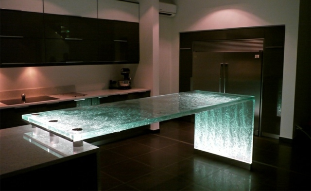 Küchen Arbeitsplatte Relief Oberfläche Glas Laser geschnitten Kochinsel