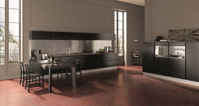 Küchenblock design Küchenmöbel rückwand metalleffekt oberfläche