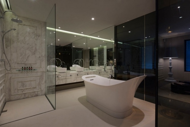 Badezimmer Designer Wanne mit Rückenlehne-Marmor Effekt-Waschbecken freistehend