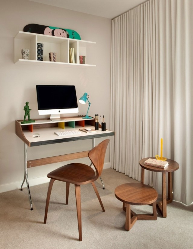 Holzstuhl Hocker Schreibtisch-Ideen für kleine Räume einrichten Arbeitsplatz