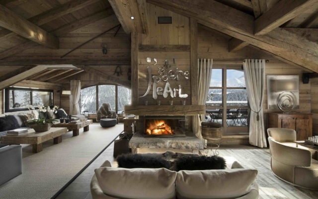 luxus chalet Loft Stil Raum- einbau kaminofen mit schornstein