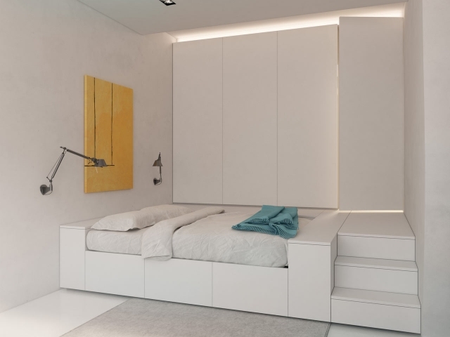 Schlafnische einrichten raumsparende gestaltung 3d-schlafzimmer weiß