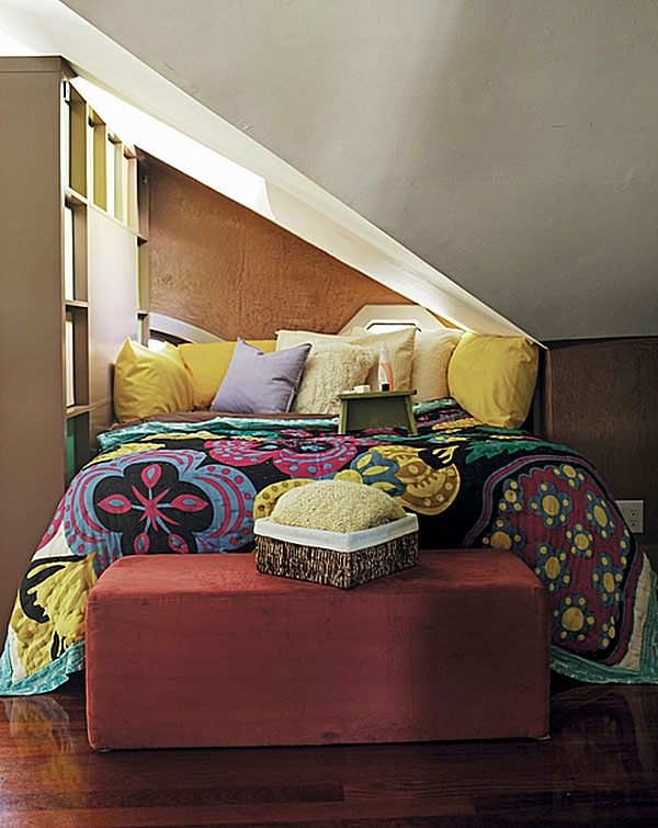Räume mit Dachschräge-Ideen weiche Textilien-Bettwäsche-moderne muster