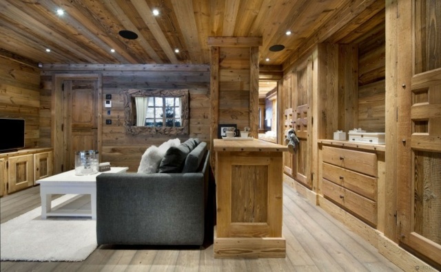 Alpen Frankreich Holz Wand Verkleidung Deckenleuchten Wohnzimmer einrichten