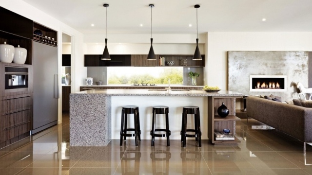 Wohnküche kochinsel Stühle schwarz einrichtung Ideen-Essbereich Küchentheke