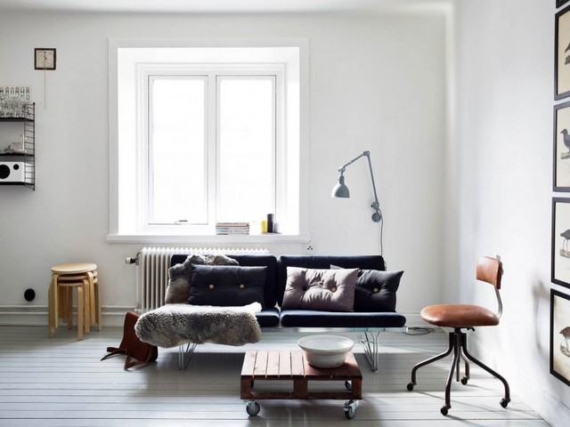Stockholm skandinavischer Stil schwarz weiß Sofa Sitzkissen-Lederstuhl