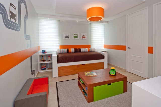 grün einrichten Bett Wandregal System originelle Gestaltung Möbel