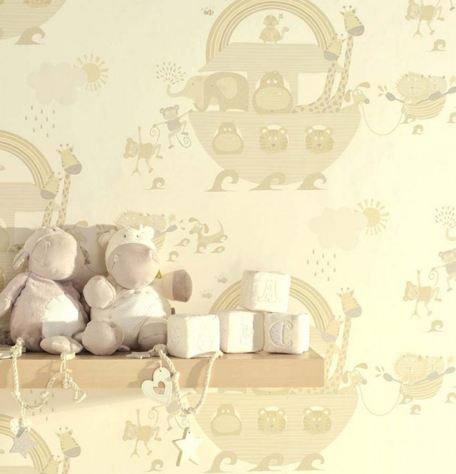 babyzimmer wandtapete beige creme unisex tiere muster cleo
