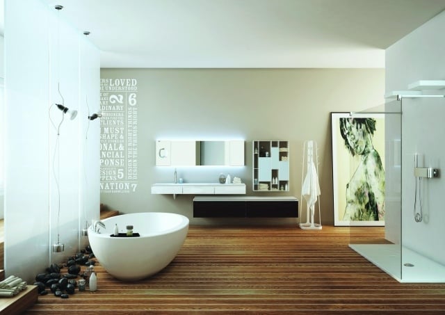 badezimmer design holz boden ovale badewanne 