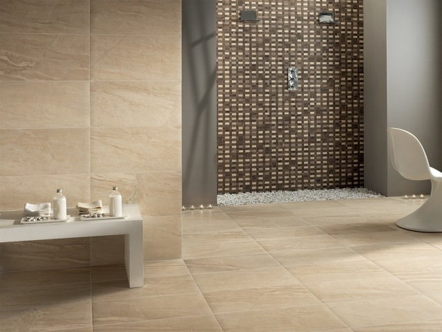 badfliesen ideen steinoptik sandstein mosaik braun duschbereich Claystone