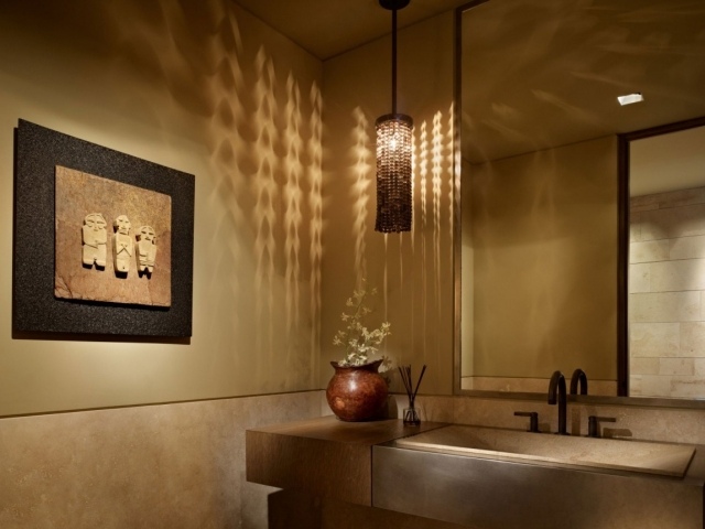 badezimmer einrichtung exotisch design wandleuchte braune nuancen