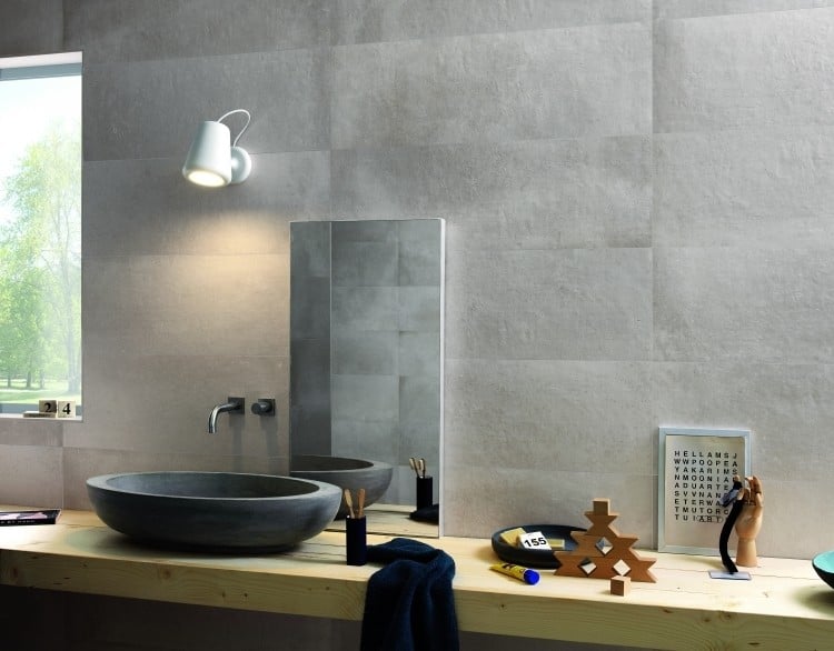 badfliesen grau holztisch-marmor-beton-optik-modern-waschbecken-oval