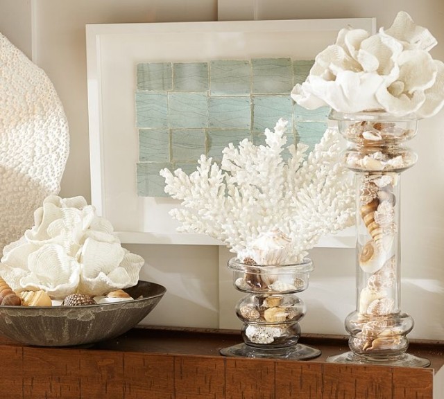 dekorative-accessoires-glasvasen-muscheln-korallen-wanddeko