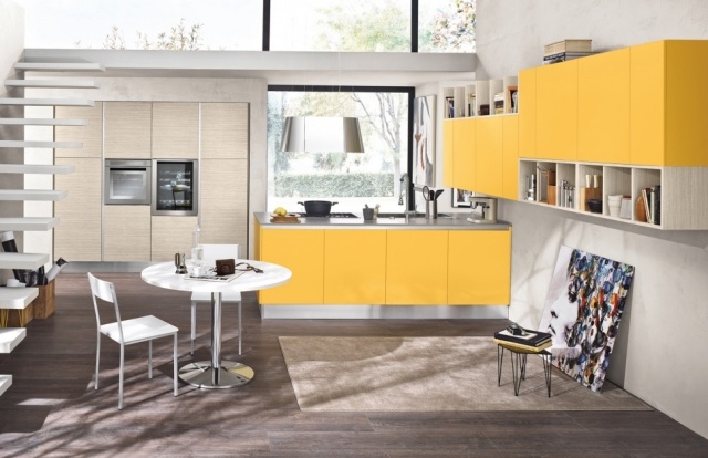 designer küche helles holz-ideen für küchenausstattung gelbe schränke