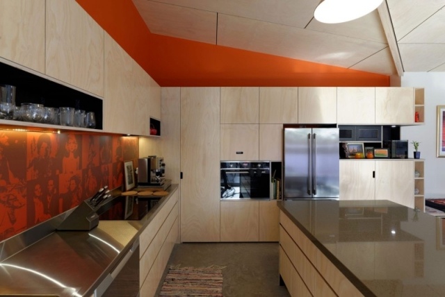 moderne eckküche schränke-holz kochinsel-küchenrückwand 