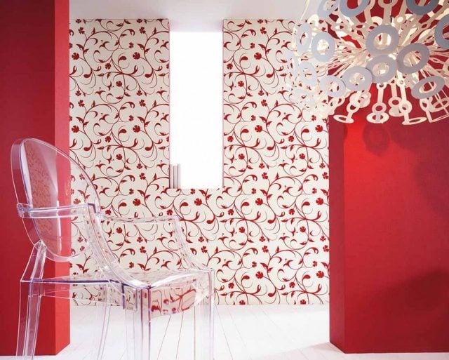 florale tapeten rot weiß wohnzimmer ideen cybele