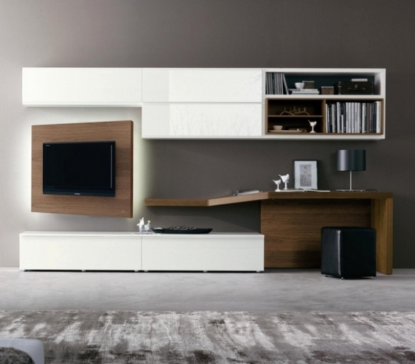 holz-hängeschränke-glanz-weiß-Wohnwand-schwenkbarer-TV-Paneel-Schreibtisch