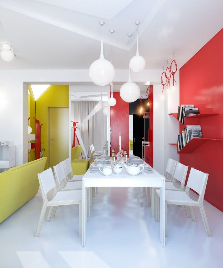 ideen-esszimmer-design-moebel-modern-weiss-rot-gelb-akzente-minimalistisch