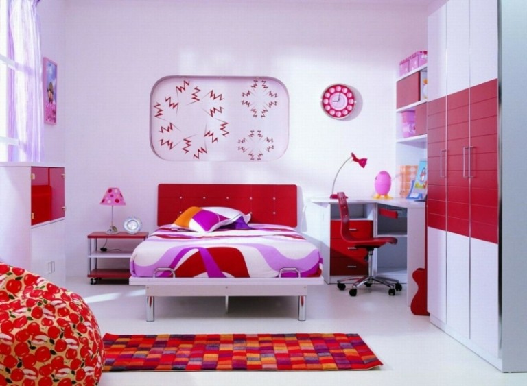 ideen für kinderzimmer rot pink weiss maedchen jugendzimmer design