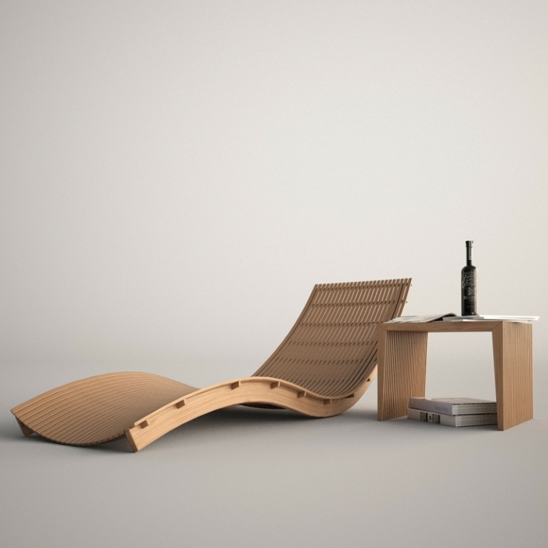 liegestuhl aus holz beistelltisch idee outdoor design