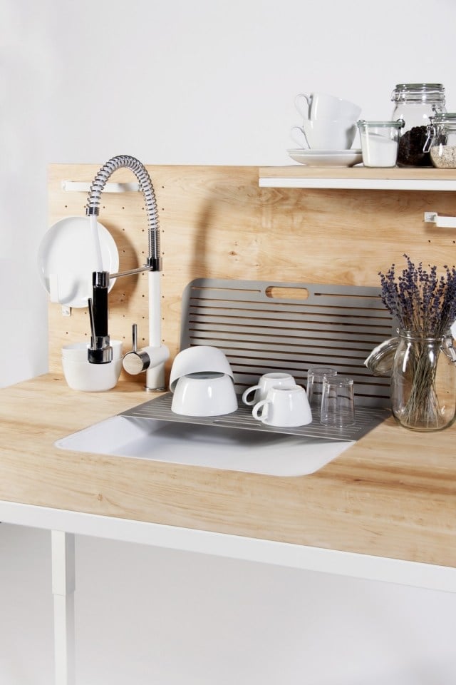 mini küche design modern multifunktional holz arbeitsplatte spüle dirk biotto