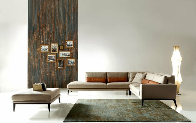 Möbel neutrale Farbe beige Leder Details Holz