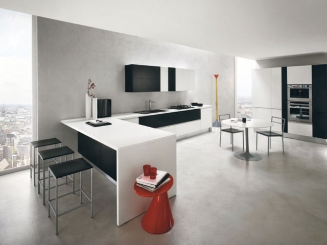 puristisches design italienische küche-schwarz weiß Barstühle Metallgestell