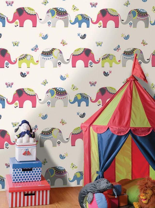 mustertapeten Kinderzimmer motivtapeten zirkus freude elephanten