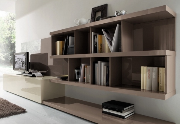offene-Wohnwand-Bücherregal-System-Lowboard-Holzbank-lackiert