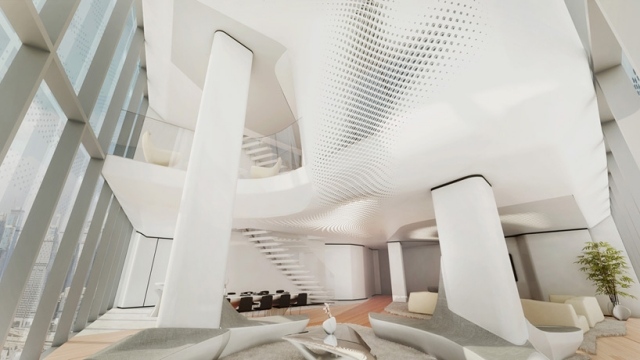 Zaha hadid opus office tower gebäudeinnere stockwerkeinheiten-wohndesign
