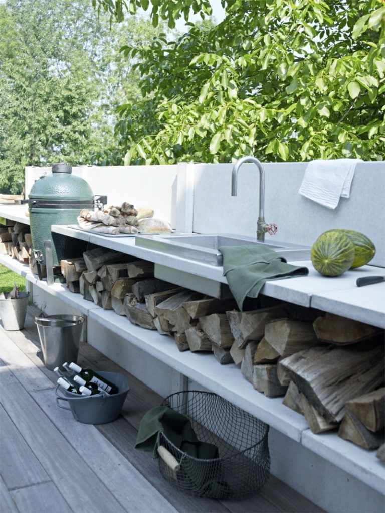 outdoor küche minimalistisch holz stauraum garten einrichtung