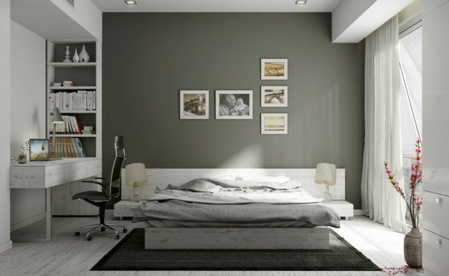 liegen im Trend Bett Boden graue Wand Schlafzimmer